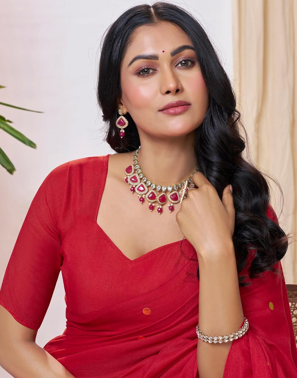 SIRIL Women's Cotton Linen Sequence Saree With Unstitched Blouse Piece - Image 5