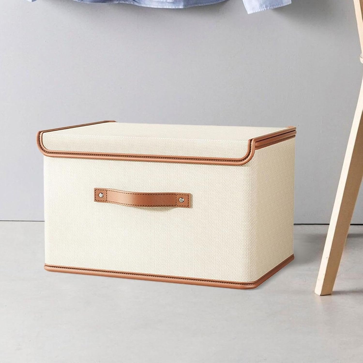 Foldable Storage Box with Lid – Off-White Oxford Polyester Fabric Organizer (37W x 26H x 27B cm) for Clothes, Sarees, Blankets, Toys & Home Storage (Pack Of 1) - Image 9