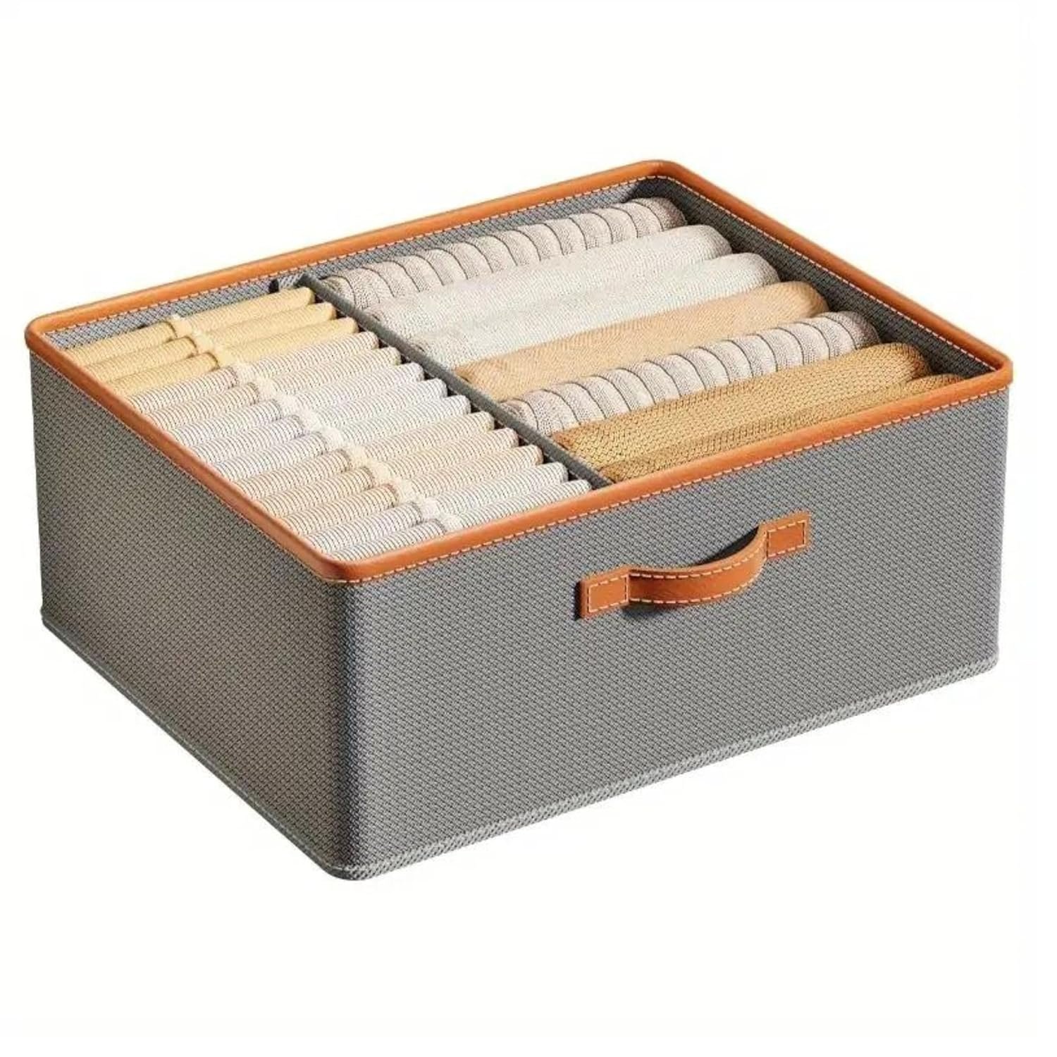 Foldable Open Storage Box with Partitions – Grey Non-Woven Fabric Organizer, 20H x 40W x 50L cm | Open-Top Divider Bin for Clothes, Sarees, Toys & Home Essentials - Image 3