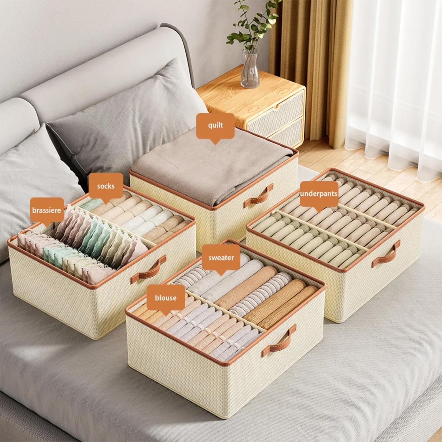 Foldable Open Storage Box with Partitions – Grey Non-Woven Fabric Organizer, 20H x 40W x 50L cm | Open-Top Divider Bin for Clothes, Sarees, Toys & Home Essentials - Image 7