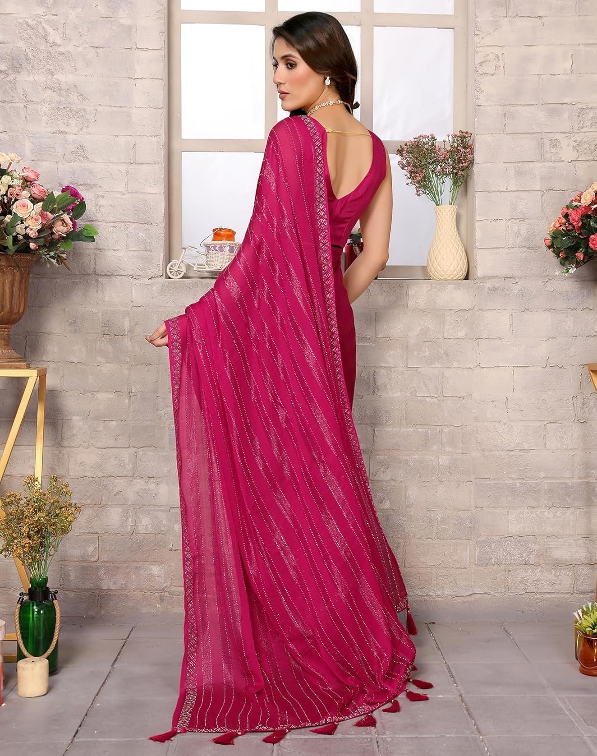 Yashika Women's latest Chiffon Saree With Lace and Blouse Material - Image 3