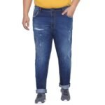 JOHN PRIDE Plus Size Men's Stretchable Mid-Rise Comfort Fit Ripped Blue Cotton Jeans for Men