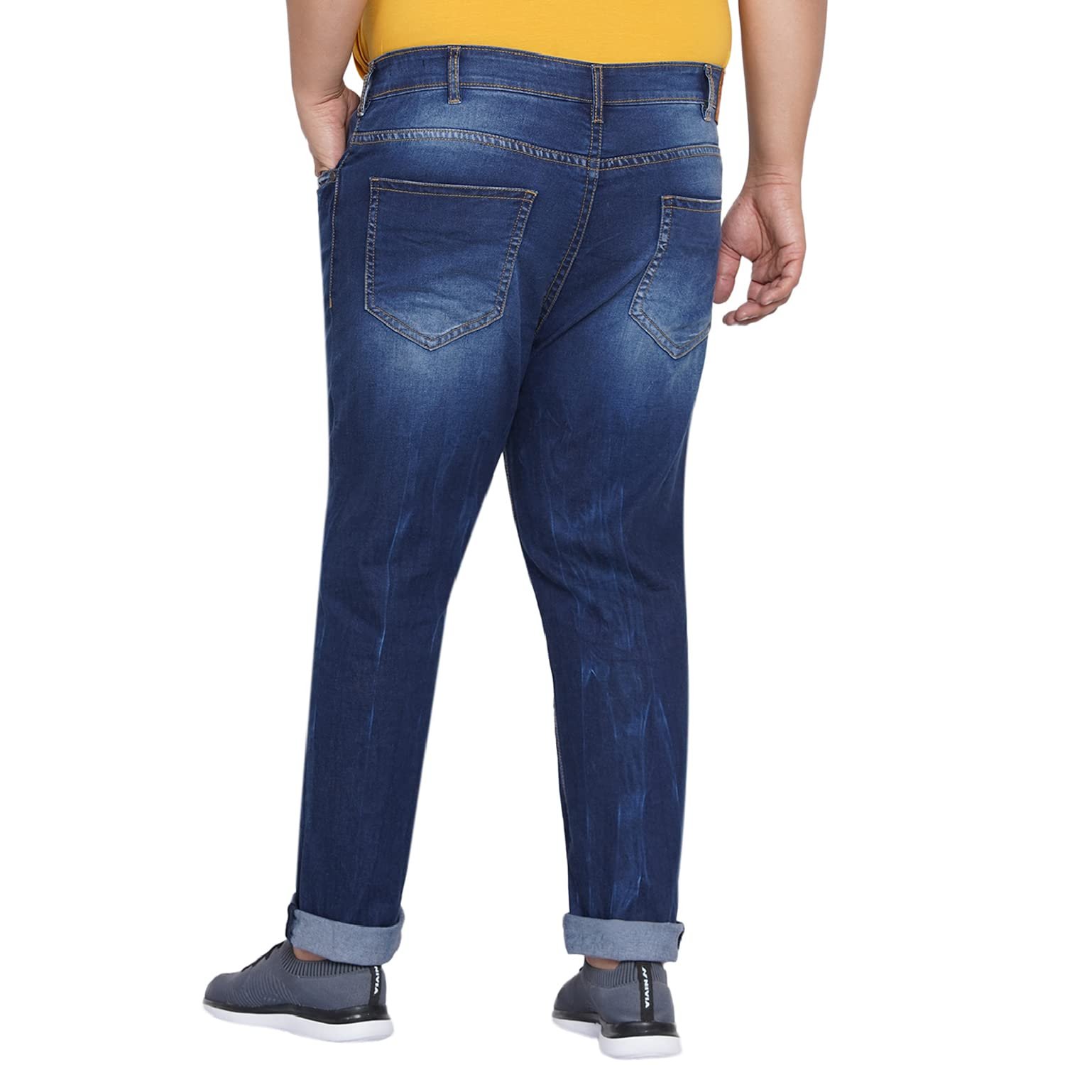 JOHN PRIDE Plus Size Men's Stretchable Mid-Rise Comfort Fit Ripped Blue Cotton Jeans for Men - Image 5