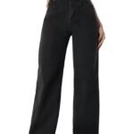 CHALODIA Women's Straight Leg Denim Jeans || Casual Relaxed Fit Vintage Wash Trendy || Everyday Fashion Bottoms for Girls (J-601 Flared Black 28) (J-601-28 S)