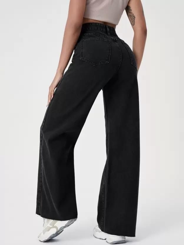 CHALODIA Women's Straight Leg Denim Jeans || Casual Relaxed Fit Vintage Wash Trendy || Everyday Fashion Bottoms for Girls (J-601 Flared Black 28) (J-601-28 S) - Image 2