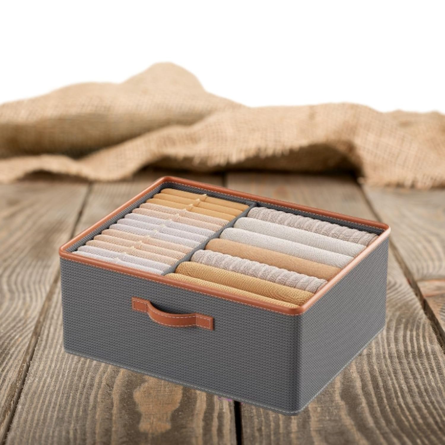 Foldable Open Storage Box with Partitions – Grey Non-Woven Fabric Organizer, 20H x 40W x 50L cm | Open-Top Divider Bin for Clothes, Sarees, Toys & Home Essentials - Image 2