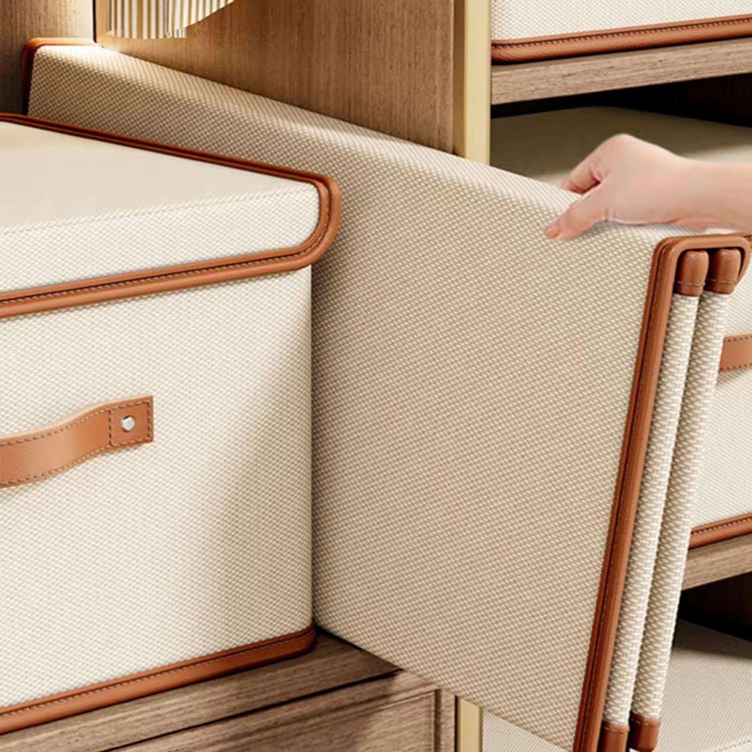 Foldable Storage Box with Lid – Off-White Oxford Polyester Fabric Organizer (37W x 26H x 27B cm) for Clothes, Sarees, Blankets, Toys & Home Storage (Pack Of 1) - Image 2