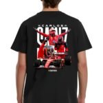 Formula1 Carlos Sainz F-One Graphic Printed Black T-Shirt with F1 car Design Back Print, Casual Streetwear Style