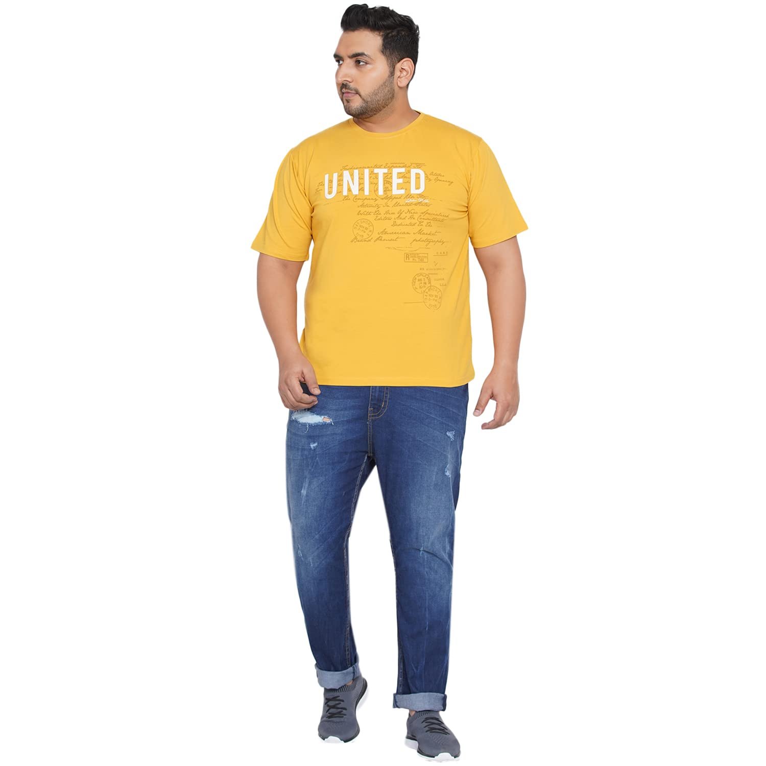 JOHN PRIDE Plus Size Men's Stretchable Mid-Rise Comfort Fit Ripped Blue Cotton Jeans for Men - Image 2