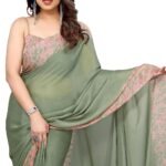 MIRCHI FASHION Women's Plain Weave Chiffon Abstrect Printed Saree with Blouse Piece
