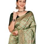 SIRIL Women's Banarasi Jacquard Soft Silk Kanjeevaram Saree with Unstitched Blouse Piece