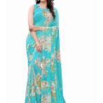 SIRIL Women's Georgette Printed Saree With Blouse Piece