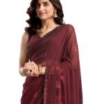 SIRIL Women's Georgette Printed Stone Work Saree with Unstitched Blouse Piece