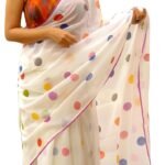 Sidhidata Women's Polka Dot Printed Linen Cotton Saree With Unstitched Blouse Piece (Laddu_Free Size)