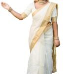 Yashika Women's Solid White Color and Gold Border Cotton Blend Saree With Unstitched Blouse Material - Special For Pongal Onam Festival (AZ-YS-OG1-PONGAL ONAM WHITE)